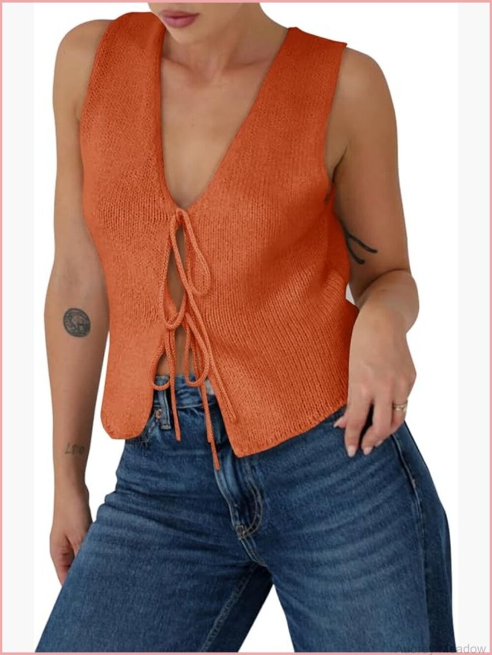 Tie Front Knit Vest V-Neck Sleeveless Tank Top Y2K Fashion Casual Summer